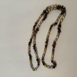 HONORA NECKLACE PEARLS BLUE PINK GREEN BAROQUE GEMSTONE CHIPS STERLING SILVER